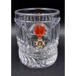 Crystal-ceramic Goblet Decorated With A Medal Of The Order Of Saint Louis With Its Ribbon 