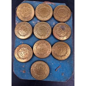 Sheet Of 10 Revolutionary Buttons, District Of St Etienne, The Nation, The Law, The King, Cheek, Wood