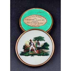 Candy Box Under Glass Depicting Napoleon And A Napoleonic Soldier, Manufacturer's Label Beauvais