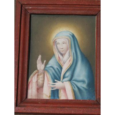 Portrait Of The Blessing Virgin On Vellum Period Late XVIIth Century
