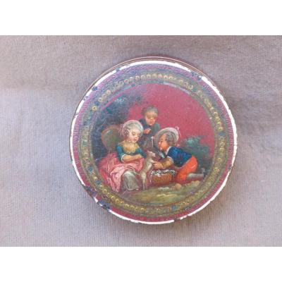 Vernis Box Martin Children Playing With A Cat Louis XVI Period Bergamot Interior