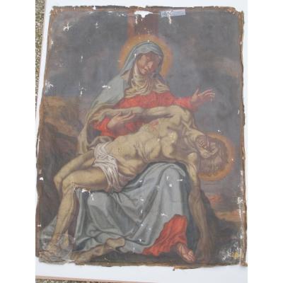 Oil On Canvas Double Face Pieta And The Other Face Saint Gérard And Saint Georges