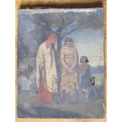 Oil On Canvas Sketch The Family By Auguste Gendron XIX Time