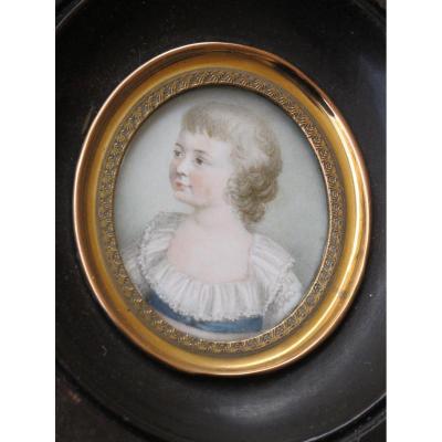 Beautiful Miniature Of A Child At The Cordon Bleu Early XIX Century