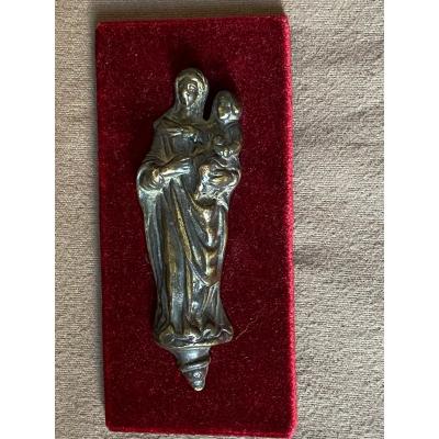 Virgin And Child Of Applique In Bronze XVII Century