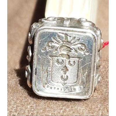 Seal Stamp Silver Coat Of Arms Party Fleur De Lys Crescent Azure Sand Currency VI And Virtute