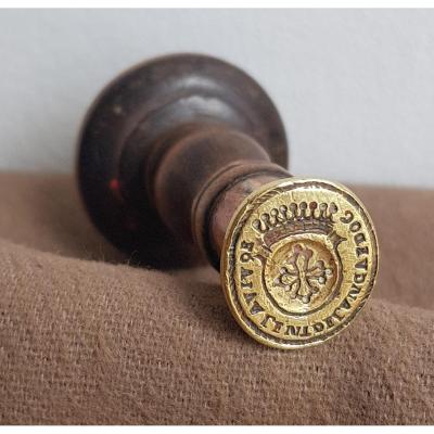 Seal Stamp In Bronze Coat Of Arms Of Languedoc Turned Wood Handle