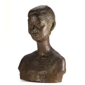 Bust Of A Young Woman - Bronze 60cm Circa 1950 By Tsutomo Ueki 1913-2003