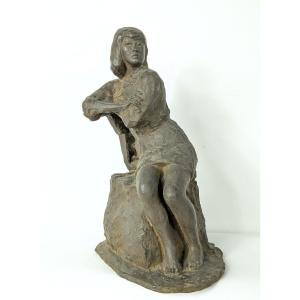 Young Woman Leaning. Bronze Circa 1960 #722