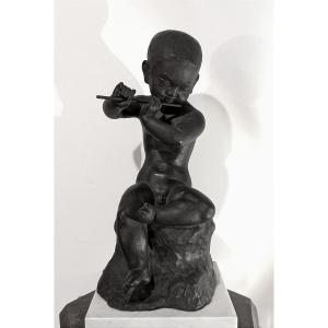 Child With The Flute - Bronze By Ariichi Yamahata – 1908 - 1980 #238