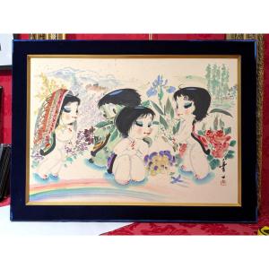 Kappa Kappas - Large Gouache By Rakuichi Hagiwara 1925-2007 #946