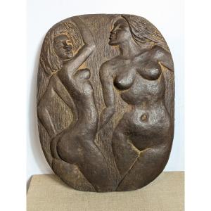 Relief With Female Nudes - Bronze Circa 1970 #795