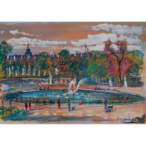 Garabed A. Momdjian - Jardin Des Tuileries - Gouache - Armenian School - Paris 1957 -