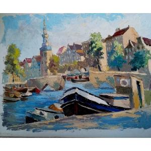 Jean Favre - Urban Landscape - Gouache - XX Eme Century -