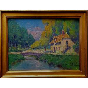 Louis Battin - Oil On Wood - House In A Park In Versailles - Circa 1910 - 1/2 -