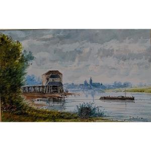 Watercolor - Achille Romain Lemire - View Of Provins? - Panoramic - 19th Century -