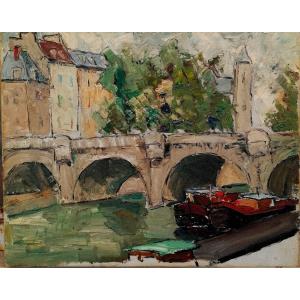 Oil On Canvas - Le Pont Marie - Paris - Post Impressionist School - Circa 1950 -