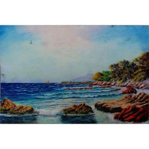 R. Dupré - Pastel - Wave Effects - Marine - Seaside Landscape In Provence - 20th Century -