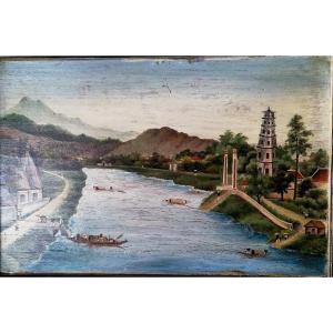 Oil On Panel - Vietnam - Thien Mu Pagoda Or Of The Celestial Lady - Perfume River Hue