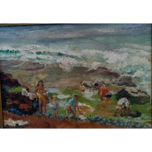 Oil On Canvas - Beach Scene - Attributed To Le Bouter - Circa 1960 -