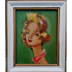 Oil On Panel Dlg By Jean Gabriel Domergue - Portrait Of A Young Woman - Circa 1960 -