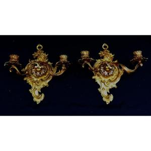 Pair Of Gilt Bronze Wall Lights - Louis XV Style - 19th Century -