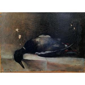 Germain Ribot 1845-1893 - Oil On Canvas - Still Life With Green Collar - Hunting - To Be Restored -