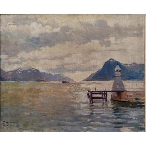 Jacques Archambault - View Of The Fjord And Mountains Opposite Molde In Norway - Circa 1929 - Hst 