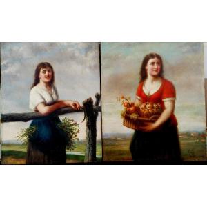 Joseph Cornelius Correns - Young Women In The Fields - Flemish School - 19th Century -