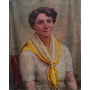 Oil On Canvas - Portrait - Melancholic Young Woman - Art Deco - Signature -