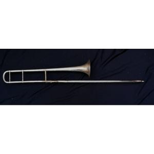 Ancient Instrument - Sliding Trombone - Antoine Courtois - Silver Metal - Early 20th Century -