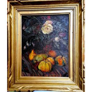 Oil On Canvas - Still Life With Flowers And Fruit - Post Nabis - Horace Richebe? - Circa 1930