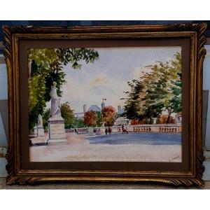 H. Barande - Watercolor - Garden Of Luxembourg - 20th Century -