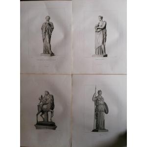 Four Mythological Engravings 4/60 - Psyche - Domitia As Hygieus - Centaur - Minerva - 19th Century -