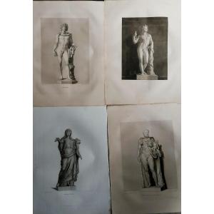 Four Mythological Engravings 24/60 - Bacchus - Bacchus - Hercules - Ceres - 19th Century -