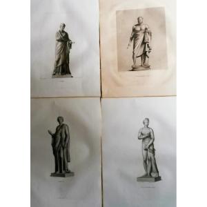 Four Mythological Engravings 28/60 - Euterpe - Hope - Venus - Philosopher - 19th Century -