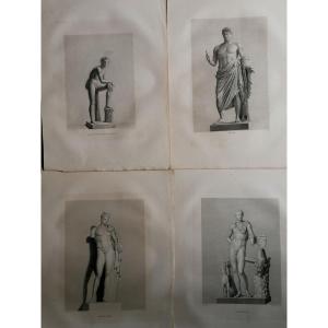 Four Mythological Engravings 36/60 - Nero - Mercury - Meleagra - Heroic Man - 19th Century -