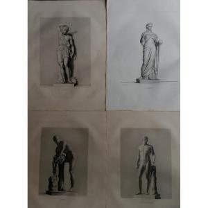 Four Mythological Engravings 44/60 - Amazon - Apollo - Providence - Jason - 19th Century -