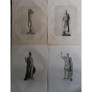 Four Mythological Engravings 52/60 - Genius - Caius Caligula - Minerva - Character - 19th Century -