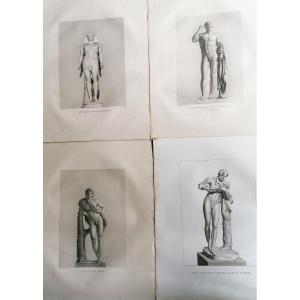 Four Mythological Engravings 60/60 - Antinous - Faun - Mercury - Silene And Bacchus - 19th Century -