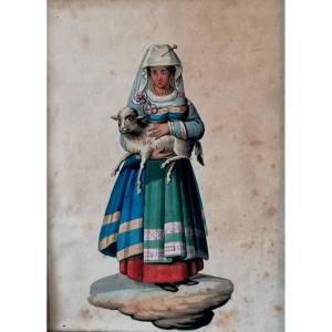 Michela De Vito - Ink And Watercolor - Neapolitan Life And Costume Scene - Circa 1830 - 1/6 -