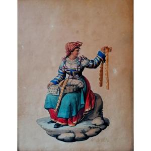 Michela De Vito - Ink And Watercolor - Small Trade And Neapolitan Costume - Circa 1830 - 2/6 -