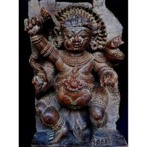 High Relief In Carved Wood - Bhairava Terrifying Form Of Shiva - India - 17th-18th Century -