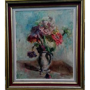 Oil On Canvas - Still Life - Bouquet Of Flowers - Signed - 20th Century