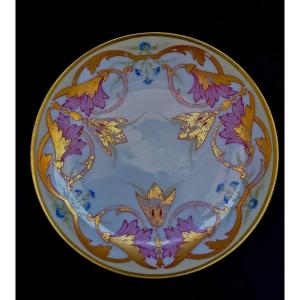 Plate - Limoges France - Art Nouveau Decoration - Gold Leaf Highlights - Wear -