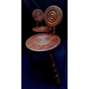 Pair Of Stools - Carved Oak - Made Or Attributed To Charles Dudouyt -