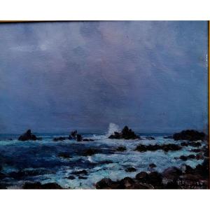 Oil On Panel - Marine - Ouessant - Pointe Du Pern - Bretagne - Signature -