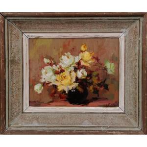 J. Terny - Bouquet Of Roses - Post Impressionist School - Circa 1950 -