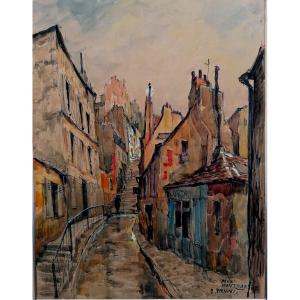 Constantin Nicolaevitch Bruni - Watercolor - View Of Montmartre - 20th -century