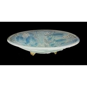 Pierre d'Asven - Glass Bowl Press Mold In Opaliscent Blue - Fish Decor - Art Deco